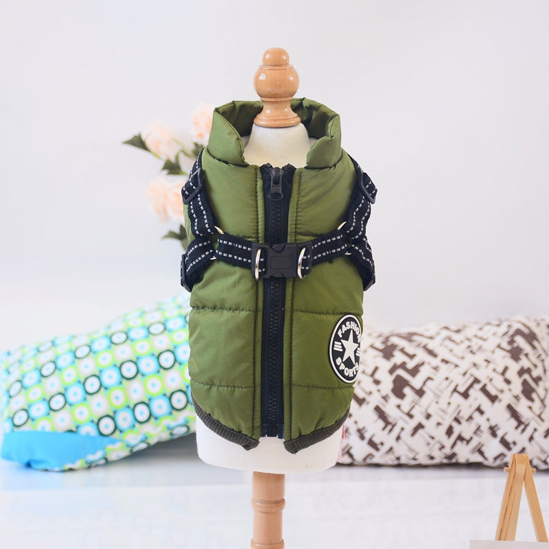 Warme Hundejacke mit integriertem Geschirr