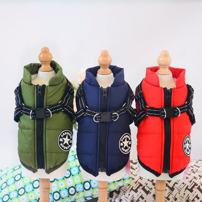 Warme Hundejacke mit integriertem Geschirr