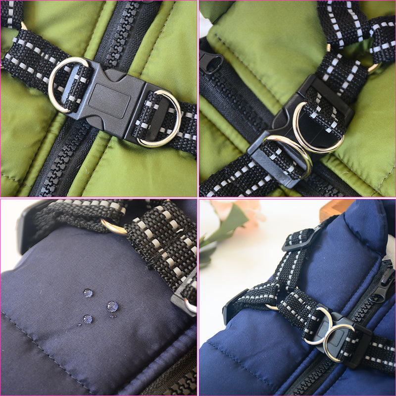 Warme Hundejacke mit integriertem Geschirr